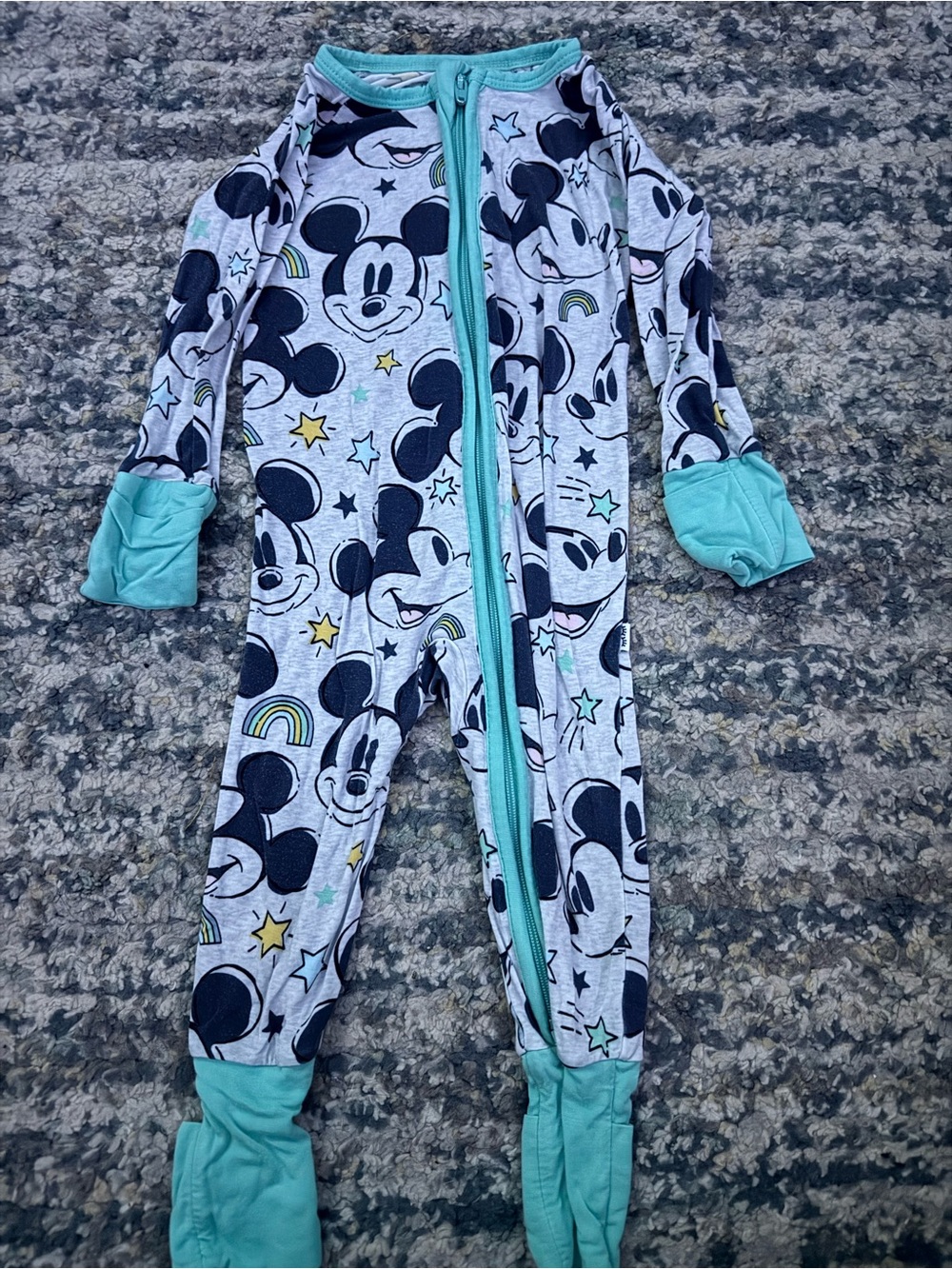 Little Sleepies Disney Mickey Mouse Gray & Teal Kids One-Piece Zip Pajamas